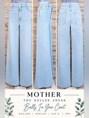 MOTHER The Roller Sneak High Rise Wide Leg Jeans 31 Balls In Your Court NWT